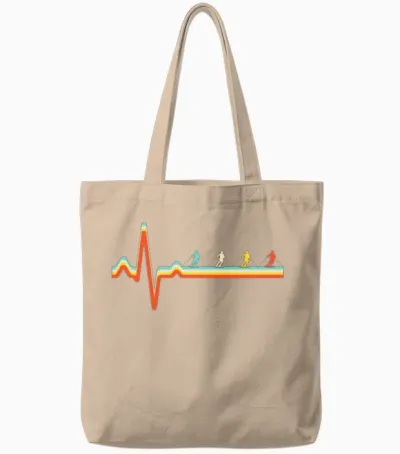 Ski Retro Heartbeat Tote Bags - Natural