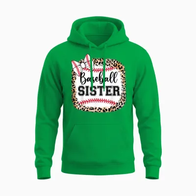 Toddler Baseball Sister Girl Youth Cute Little Biggest Fan Unisex Hoodie - Irish Green
