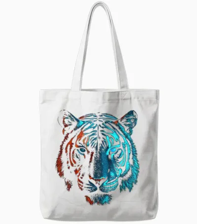 Tiger in Red and Blue - Animal Art Tiger T-Shirt, Black Tote Bags - White