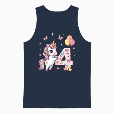 Kids Cute Unicorn 4th Birthday Party Outfit for Girls 4 Years Old Unisex Tank Top - Navy