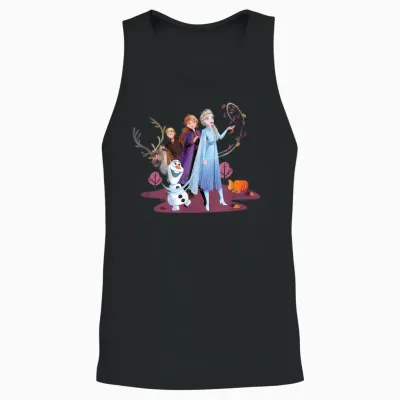 Disney Princess Frozen Elsa Anna Olaf Sven and Kristoff Fall T-Shirt, Black Unisex Tank Top - Black