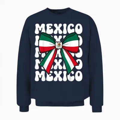 Mexico Coquette Bow Mexico Flag Cute Retro Mexican Girl Unisex Sweatshirt - Navy