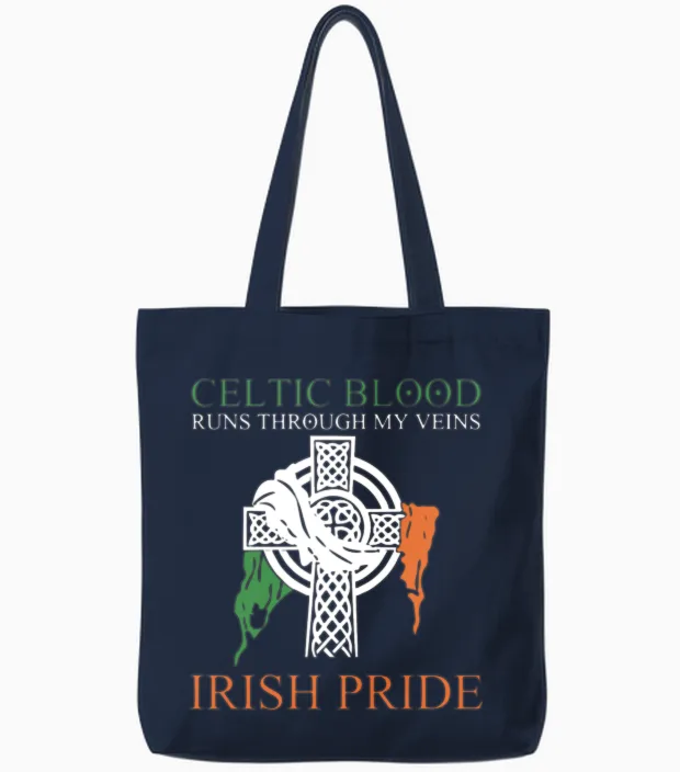 Celtic Blood Runs Through My Veins Irish Pride Tote Bags in Navy