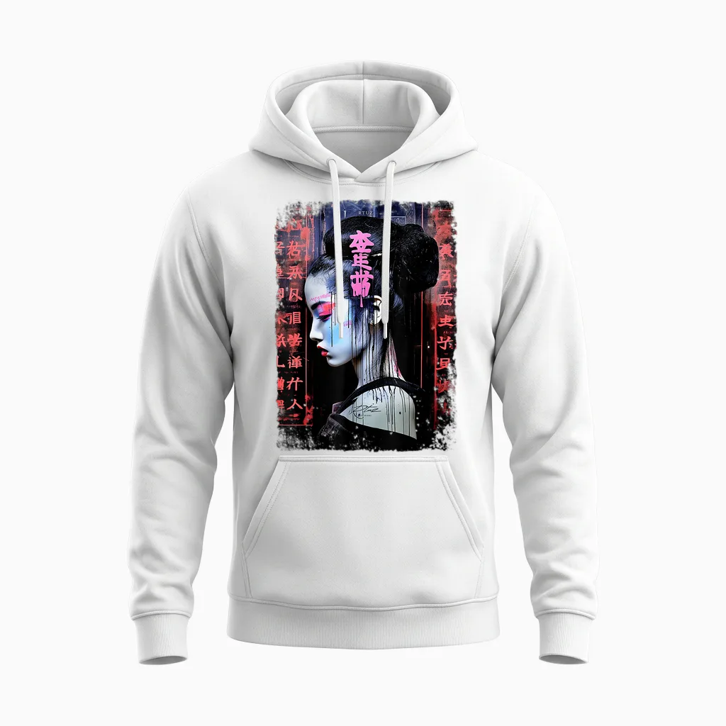 Geisha Asia Japan Woman Vintage Culture Tokyo Geisha T-Shirt, Black Unisex Hoodie in White
