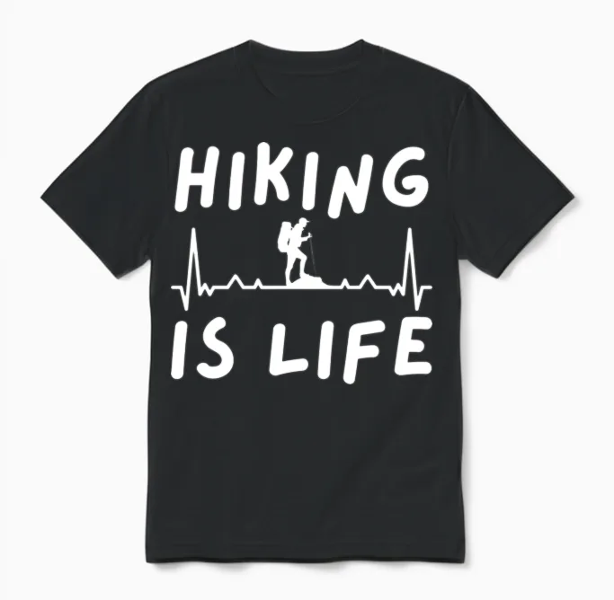 Hiking Is Life & Outdoors Unisex T-Shirt in Black