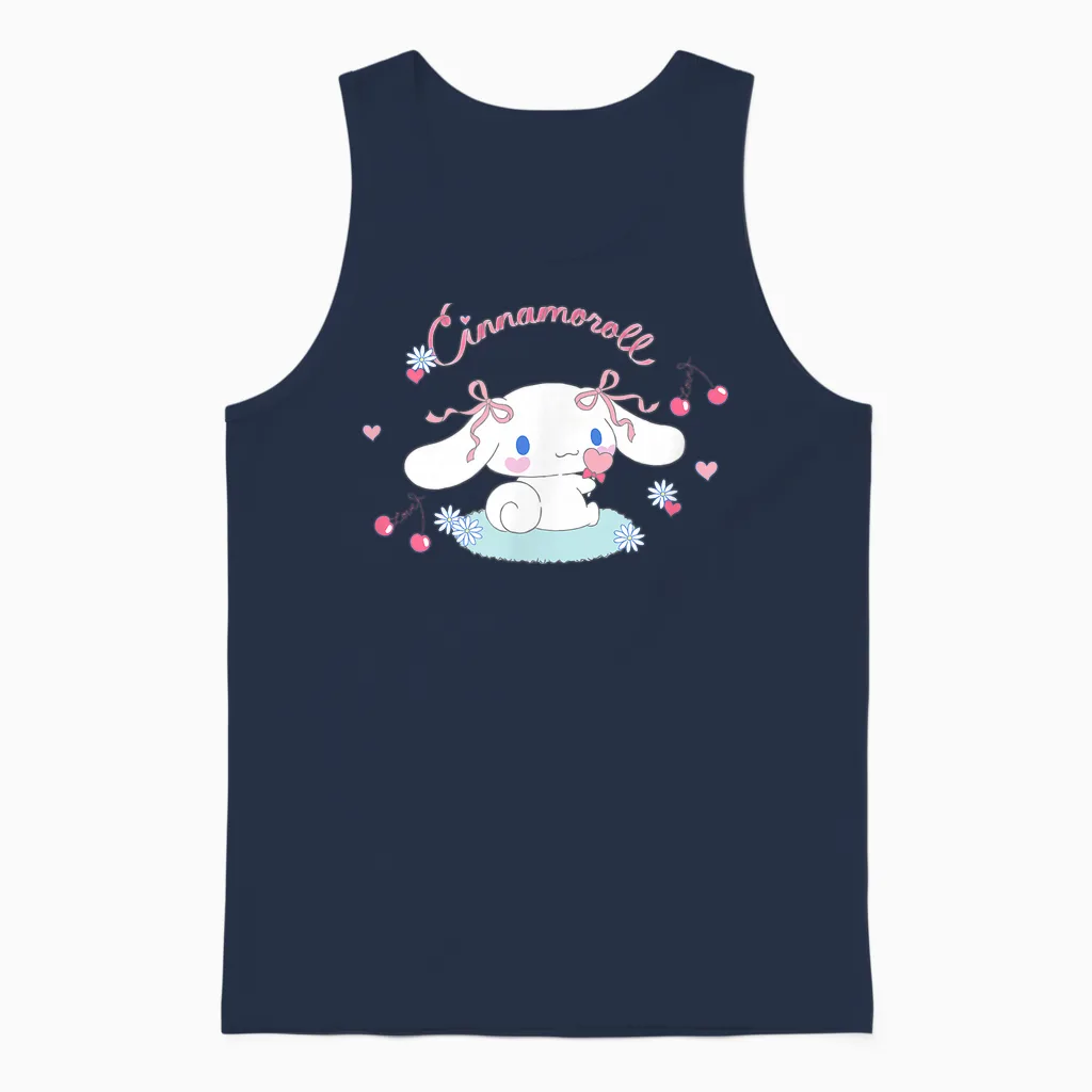 Sanrio Cinnamoroll Cherry Love Unisex T-Shirt, White, Small, Short Sleeve, Classic Fit, All Seasons Unisex Tank Top in Navy