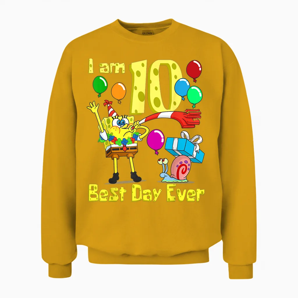 Mademark X Spongebob Squarepants - Spongebob I Am 10 Years Old Birthday Party Unisex Sweatshirt in Gold