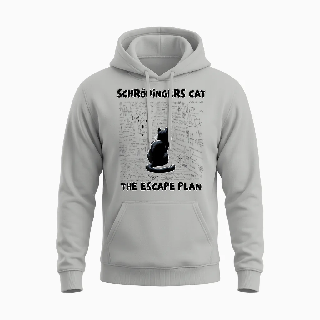 Quantum Physics Teacher Schrödinger's Cat the Escape Plan Unisex Hoodie in Ash