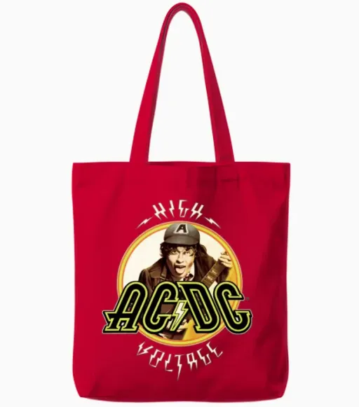 Ac/dc Logo High Voltage Album Angus Young Tote Bags in Red