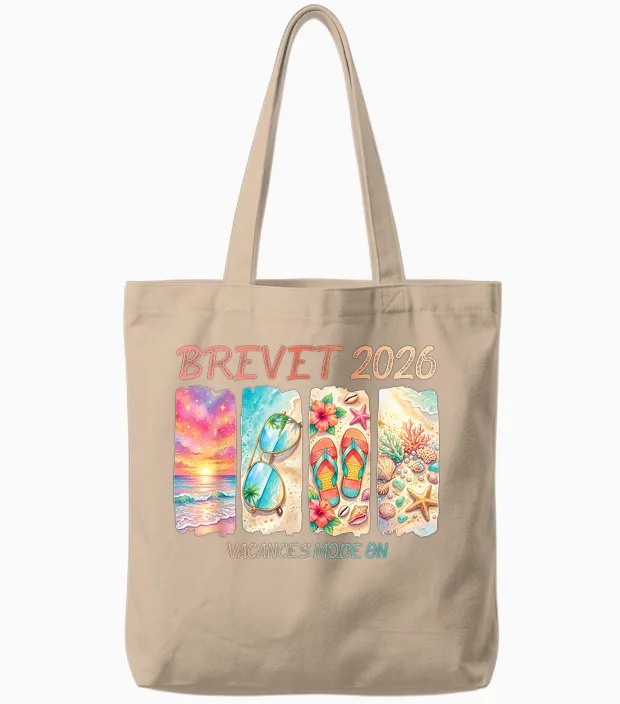 Brevet 2026 Vacances Plages Mode on Félicitation Mention Tote Bags in Natural