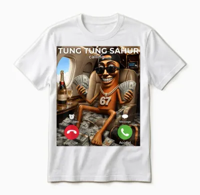 Rich Tung Sahur Money Calling Meme 67 Brainrot Luxury Vibes Unisex T-Shirt - White