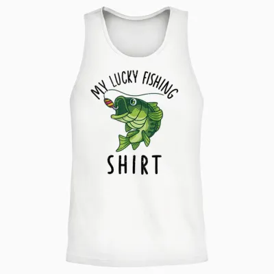 Kids Boys My Lucky Fishing-Shirt Bass Fish Dad Gift Funny Unisex Tank Top - White