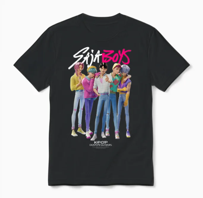 Kpop Demon Hunters Saja Boys Band Officially Licensed Unisex T-Shirt in Black