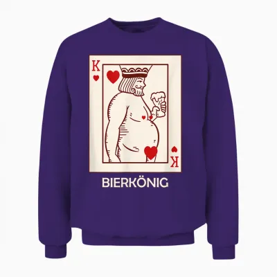 King Beer Poker Card Beer Costume Drinking Celebrations Beer Belly T-Shirt, Black Unisex Sweatshirt - Purple