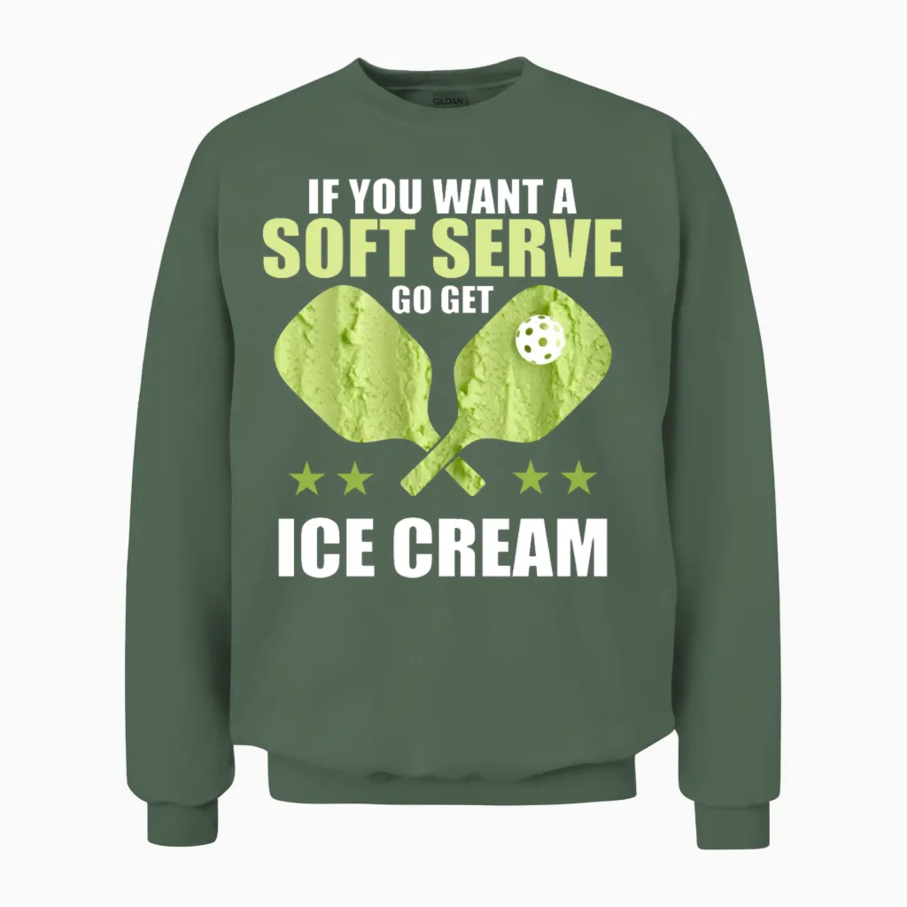 Funny Pickleball T-Shirt - Soft Serve Ice Cream Unisex Sweatshirt in Military Green