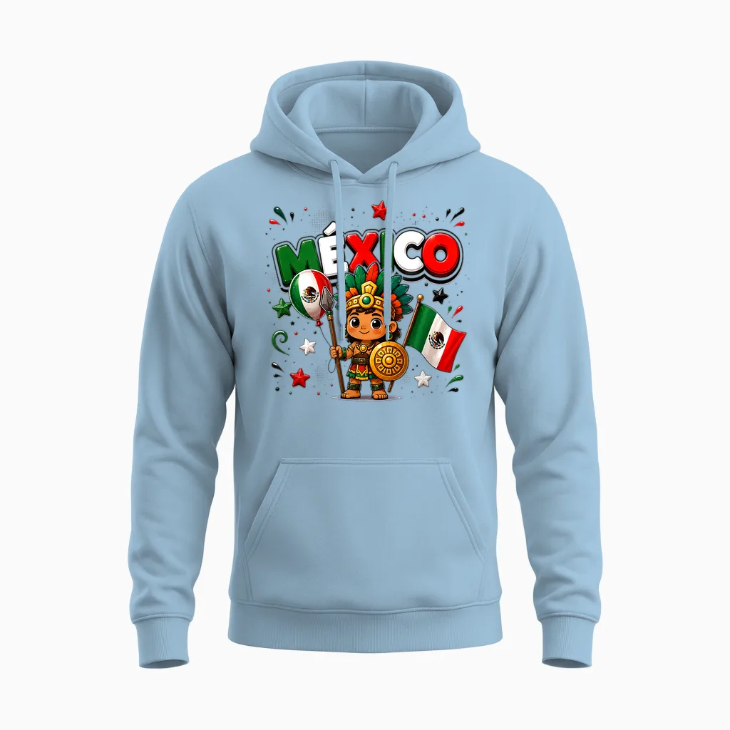 T-Shirt Drapeau Du Mexique, Carte Mexicaine Pour Enfants Et Filles Unisex Hoodie in Light Blue