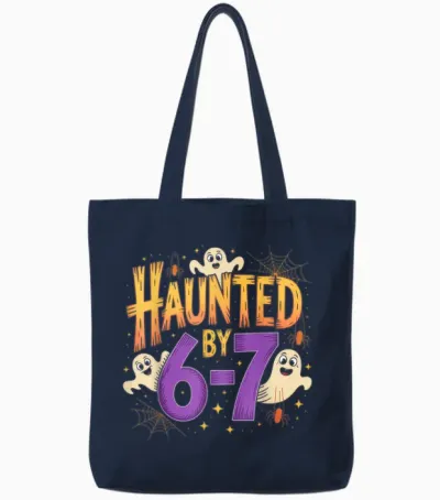 Haunted by 6-7 Halloween Ghosts and Spiders Design Tote Bags - Navy