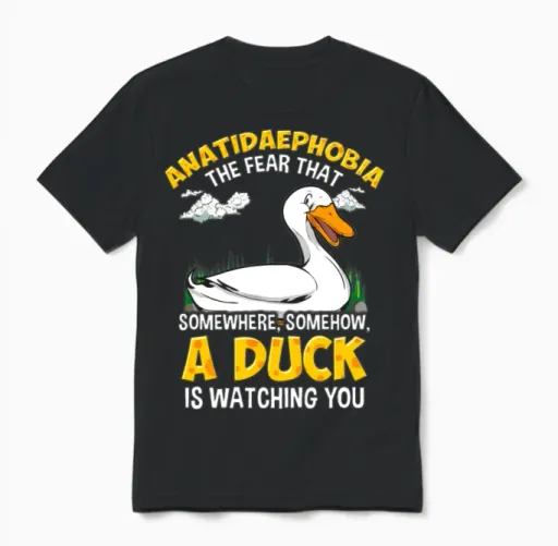 Duck Ducks Funny Anatidaephobia Fear Gift Unisex T-Shirt in Black