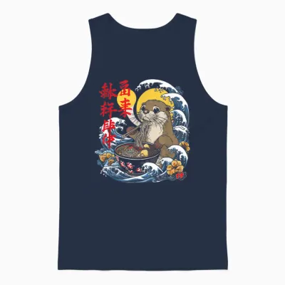 Otter Ramen T-Shirt Kawaii Manga Anime Ramen Noodles Y2k Retro T-Shirt, Black, S Unisex Tank Top - Navy