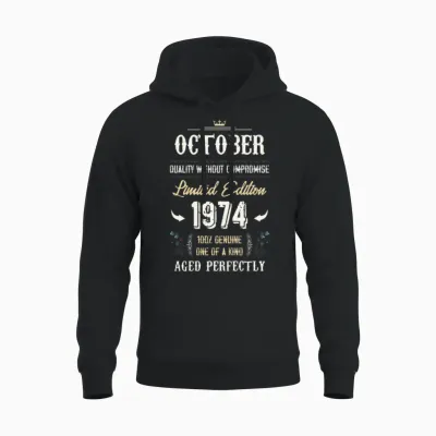 October 1974 Vintage Birthday Present Unisex Hoodie - Black