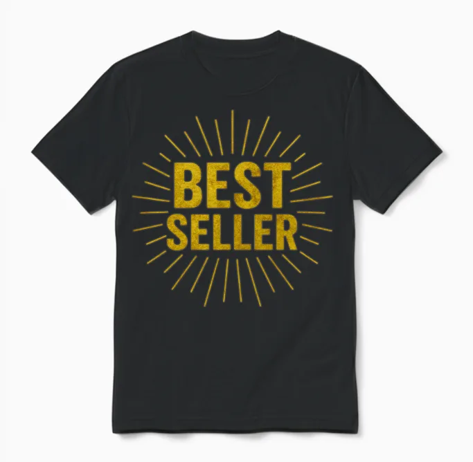 Gold Bestseller Burst Typography Unisex T-Shirt in Black