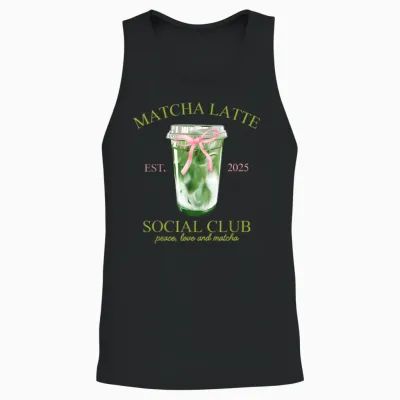 Matcha Latte Social Club Peace Love and Matcha Unisex Tank Top - Black