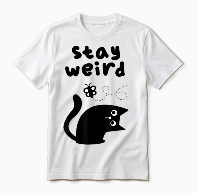 Bleib Komische Katze Unisex T-Shirt in White