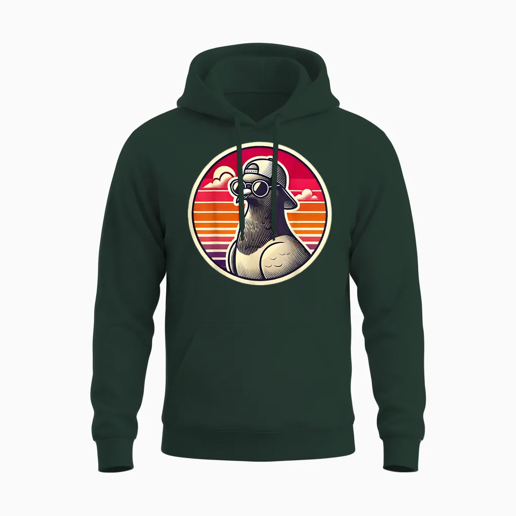 Vintage Sunset Cool Pigeon Retro for Bird Lovers T-Shirt, Blue, S Unisex Hoodie in Forest