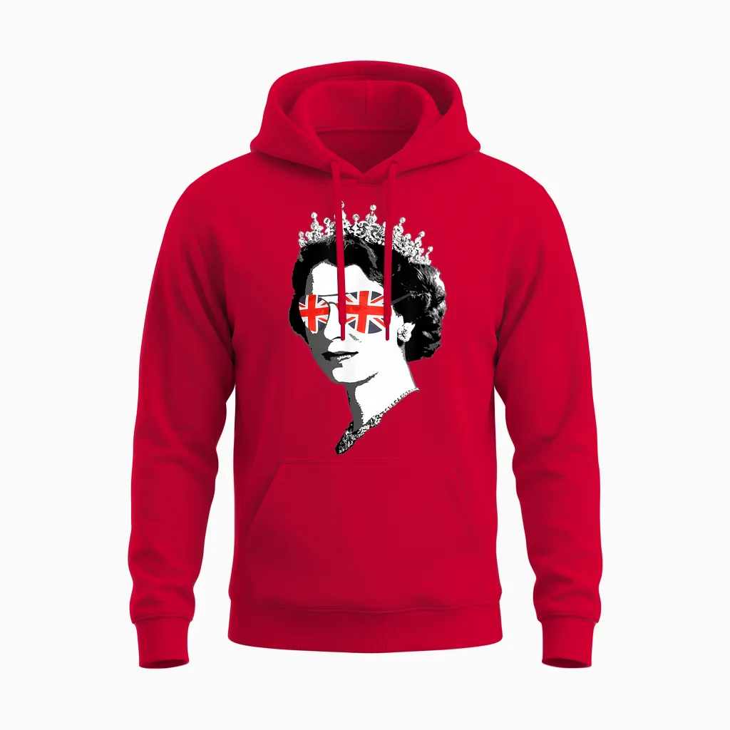 Queen Elizabeth Ii - British Sunglasses Meme T-Shirt, Black Unisex Hoodie in Red