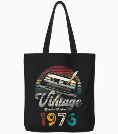 Vintage 1976 Birthday 49 Years Cassette Pencil Tote Bags - Black