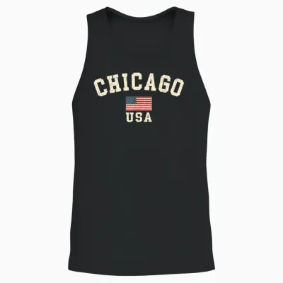 Vintage Chicago Usa Flag Illinois Souvenir Retro Unisex Tank Top - Black