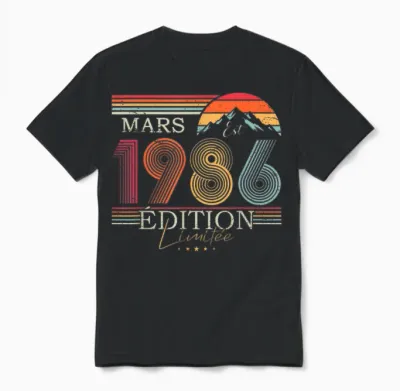 1986 Vintage March Birthday Retro Man Woman Gift Unisex T-Shirt - Black