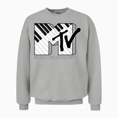 The Official Mtv Logo with Black and White Piano Keys Unisex Sweatshirt - Ash