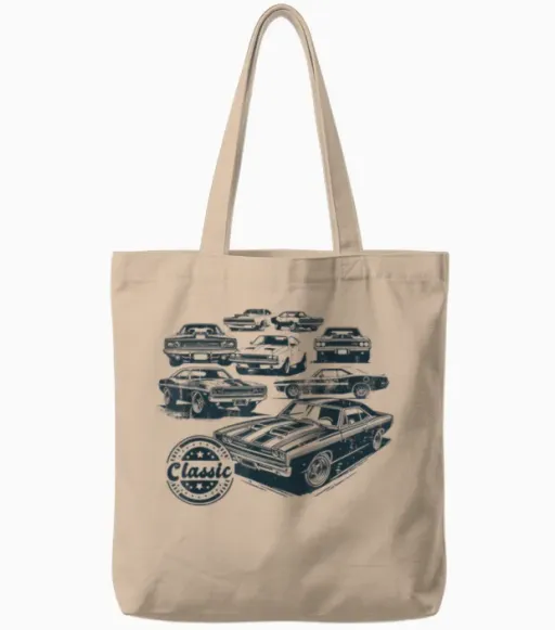 Classic Cars Collection Vintage Muscle Cars Tote Bags - Natural