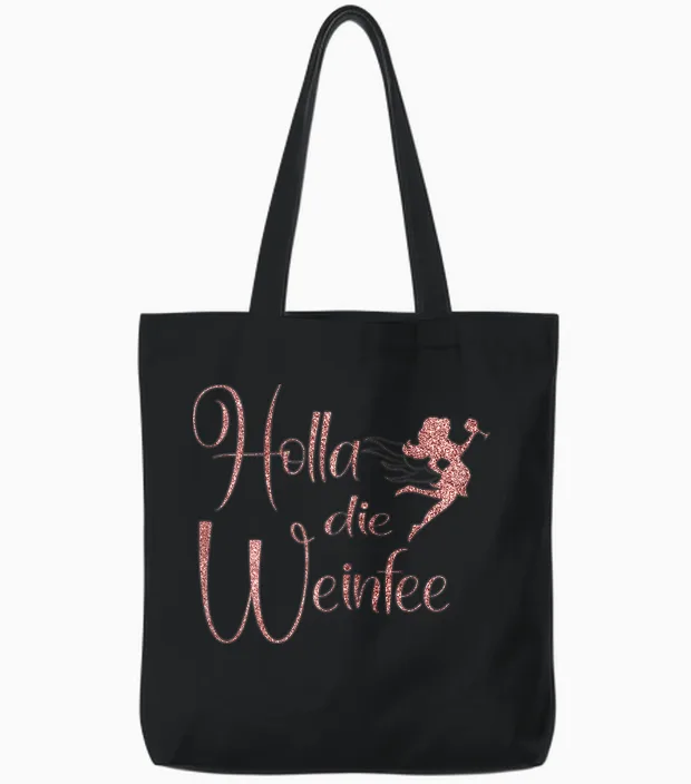Wine Vino Gift Idea Holla Die Weinfee White Wine Red Wine Tote Bags in Black