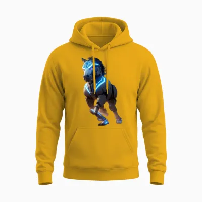 Mechanical Horse in Running Pose Digital Art Unisex Hoodie - Gold