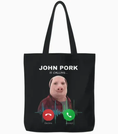 John Pork Nennt Meme Humor Tote Bags - Black