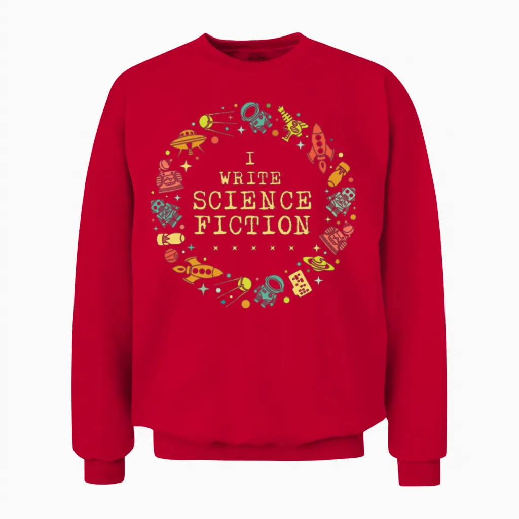 Cool I Write Science Fiction Author Science Nerds Unisex Sweatshirt in Red