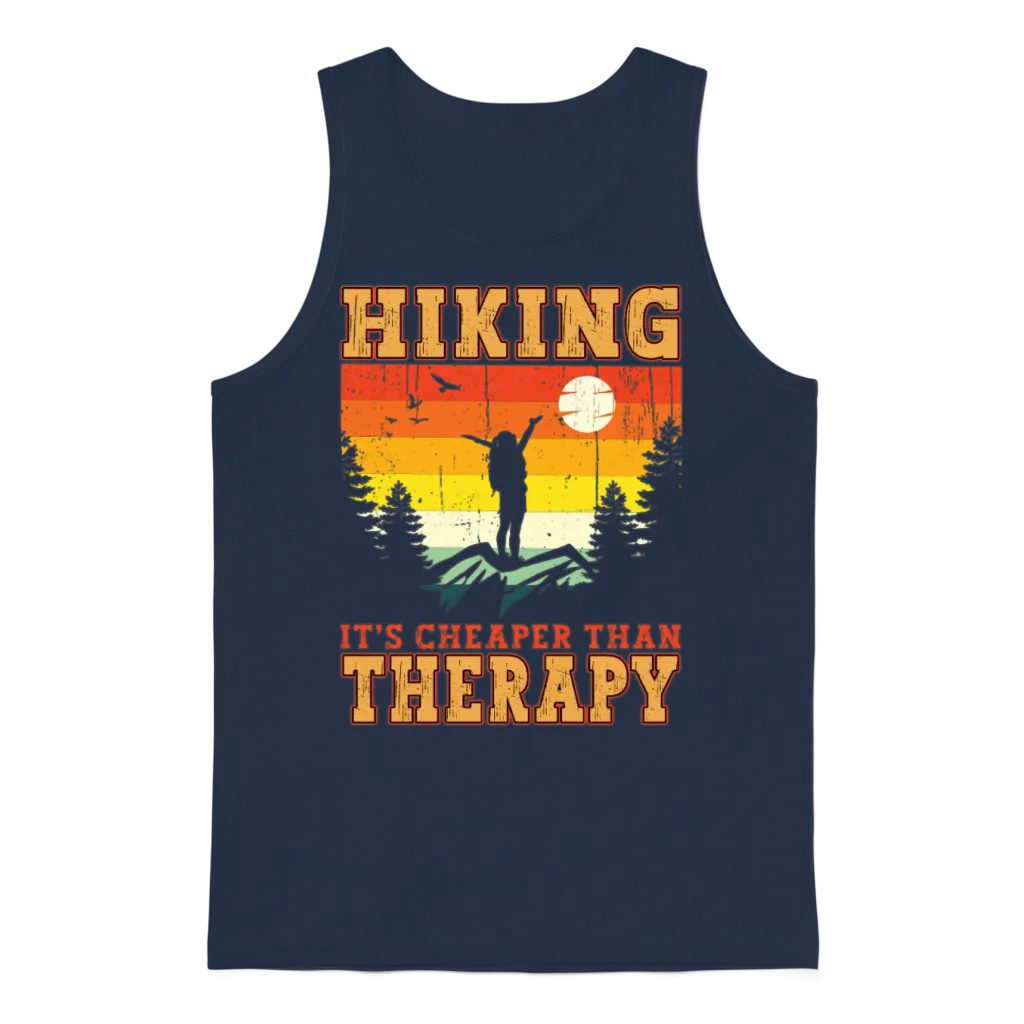 Hiking It's Cheaper Than Therapy Funny Hiker Hike Unisex Tank Top - Navy