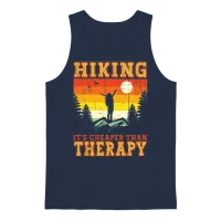 Hiking It's Cheaper Than Therapy Funny Hiker Hike Unisex Tank Top - Navy – 1