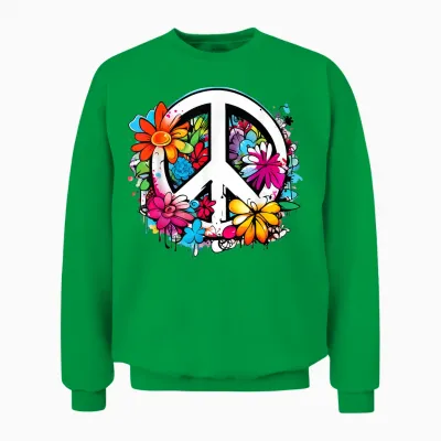 Peace Sign Flower Power Love, Peace Flowers 60s 70s T-Shirt, White, S Unisex Sweatshirt - Irish Green