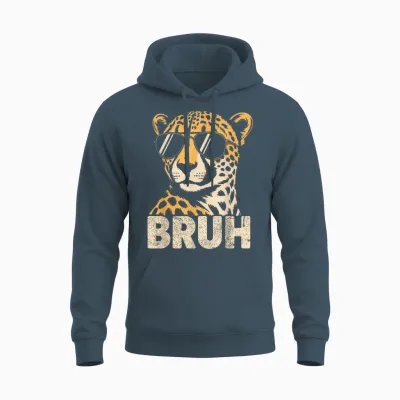 Bruh Cheetah Meme Graphic Tee Men Boys Animal Print Unisex Hoodie - Dark Heather