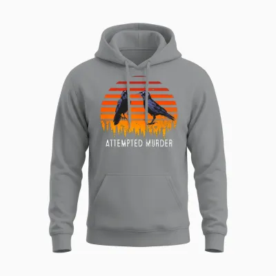 Attempted Murder Two Crows on Branch Literary Pun Unisex Hoodie - Sport Grey