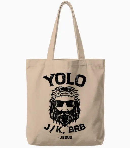Easter Shirts Women Men Kids Children Easter Gift Yolo Jk Brb Jesus Funny Easter Day Ressurection Christians Unisex-Adults, Unisex-Kids T-Shirt Grey Classic Fit Short Sleeve Tote Bags - Natural
