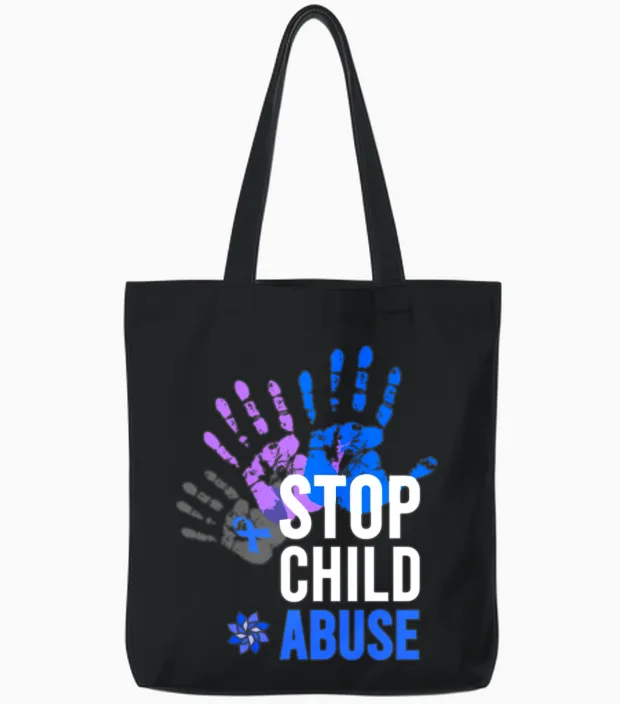 Stop Child Abuse Child Abuse Prevention Awareness Tote Bags in Black