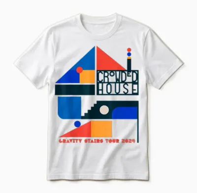 Crowded House – Gravity Stairs T-Shirt, Blue, S Unisex T-Shirt - White