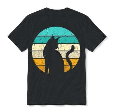 Cat Retro Style Unisex T-Shirt - Black