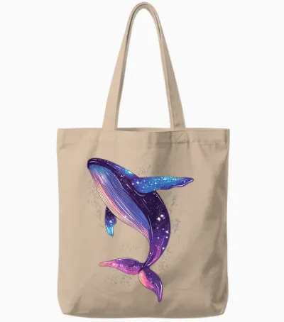 Colorful Whale in the Starry Sky T-Shirt, Black, S Tote Bags - Natural