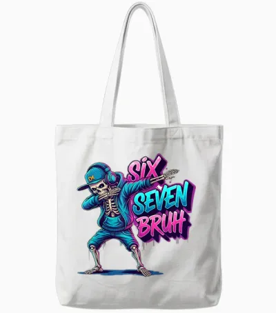 67 Funny Kids Meme Gen Alpha 6 7 Skeleton Six Seven Bruh Tote Bags - White