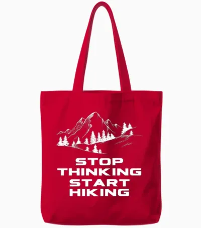 Stop Thinking Start Hiking Tote Bags - Red